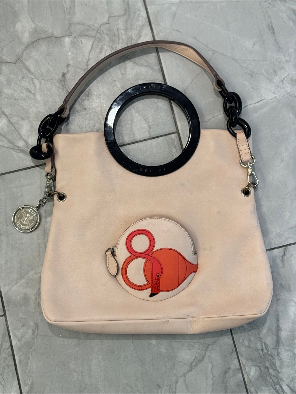 Celine Flamingo Pink Leather Handbag Black tribute to Charley Harper